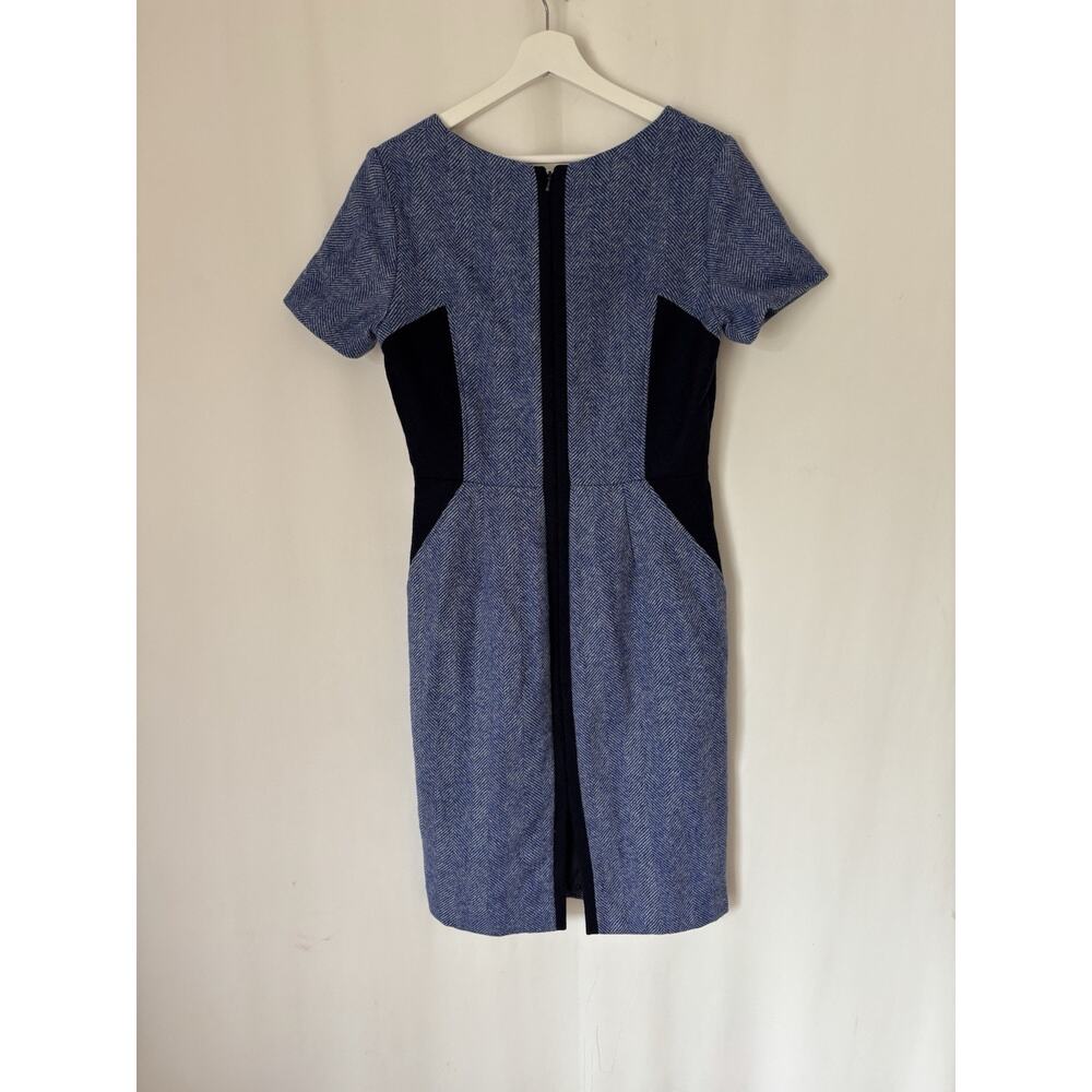 Boden British Tweed By Moon Dress 8 Blue Bodycon Knee Short Sleeve